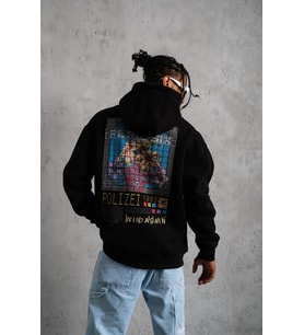 Erkek 3 İplik Pamuklu Kapüşonlu Baskılı Cepli Oversize Sweatshirt Hoodie - Siyah