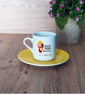 Mühendisler Günü Hediyesi Türk Kahvesi Fincanı Sarı Mühendis Hanım