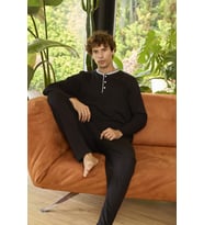 Kly 9263 Erkek Düğmeli Uzun Kollu Pijama Takım (Siyah)