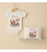 Pia Baby Premium %100 Pamuk İsme Özel Organik Baskılı Çıtçıtlı Bebek Body Ve Yastık Kılıfı 5026-19 (Ekru)