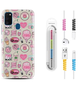 Samsung M21 M22 M23 M30 M31S M32 Kılıf Kablo Koruma Spiral Silikon Donut Flamingo 1415