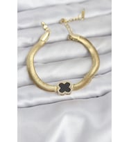 316L Çelik Gold Renk Siyah Yonca Model Zirkon Taşlı Yılan Zincirli Kadın Bileklik TJ-BB8156
