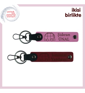 Tekerlek Üzerindeki Hayata Özel Hediye, Karavan Anahtarlık 2’li Set, Pembe-Bordo