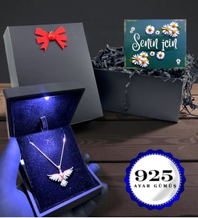 Işıklı Kutusunda Zümrüdü Anka Kuşu Kolye - 925 Gümüş Kolye Siyah Hediye Kutusunda
