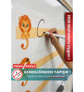 Pi Papers Aslanlı Kılavuz Çizgili Statik Kağıt Çocuklar İçin Yaz-Sil Özellikli Yapışkansız Pano