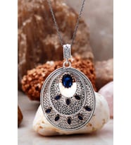 Safir Telkari İşlemeli Gümüş Kolye 6750 (Lacivert)