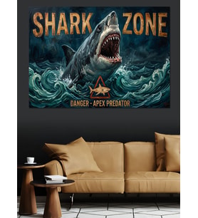 Shark Zone Tehlikeli Köpekbalığı Alanı Dekoratif Kanvas - Mdf Ahşap Tablo