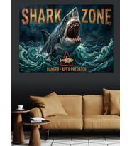 Shark Zone Tehlikeli Köpekbalığı Alanı Dekoratif Kanvas - Mdf Ahşap Tablo