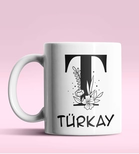 Kişiye Özel T Harfi Romantik Tasarım Beyaz Renk Kupa