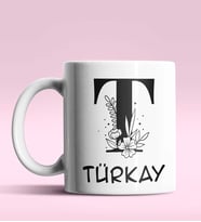 Kişiye Özel T Harfi Romantik Tasarım Beyaz Renk Kupa