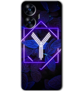 Realme C55 Kılıf HD Desen Baskılı Kılıf - Dark Neon Yaprak Y Harfi