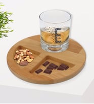 BK Gift Kişiye Özel Harfli İsimli Viski Bardağı ve Doğal Masif Ahşap Yuvarlak Sunum Tabağı Çerezlik Hediye Seti-5