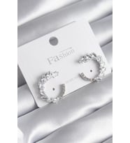 Pirinç Gümüş Renk Zirkon Taşlı Kadın Küpe - TJ-BKP8510