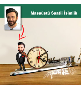 Karikatür Erkek Kemancı, Keman Çalan Model Masaüstü Saatli İsimlik MSİ40