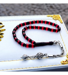 SÜRMELI MINI BILEKBOY KEHRIBAR TESBIH GÜMÜŞ PÜSKÜLLÜ KUTULU BELGELI