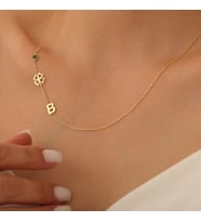 Vaoov 925 Ayar Gümüş Yonca ve Harf Kolye (Gold)