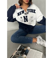 kadın lacivert fermuarlı New york sweat NBG050