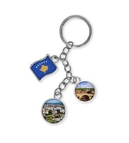 Kosova Üçlü Epoksi Metal Çift Taraflı Damla Anahtarlık Kosovo (Çok Renkli)