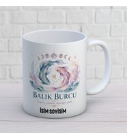 Kişiye Özel Balık Burcu Tasarımlı İsimli Seramik Kupa Bardak