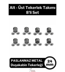 Dayanıklı Duşakabin Tekerleği Alt Üst Sürgülü Cam Kabin Tekeri Rulman Metal Gövdeli 8 li Set