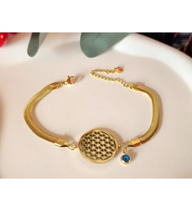 Yaşam Çiçeği Sembolü Para Mıknatısı Sayı Sekanslı İtalyan Zincirli Çelik Bileklik (Gold)