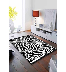 Siyah Beyaz Leopar Kaymaz Tabanlı Dekoratif Halı AR403 - 100 x 160 cm