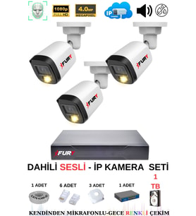 FURY Ip Güvenlik Kamera Seti 3 Kameralı Sesli 4mp Gece Renkli Su Geçirmez Ip5515s 1tb