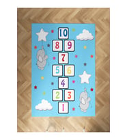 MEKTA HOME BEBEK VE ÇOCUK ODASI Seksekli Uçan Fil Desenli Mavi Halı