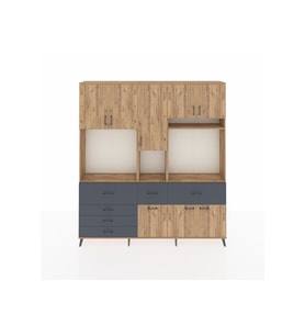 Arges Dolap 10 Raflı 6 Çekmeceli 8 Kapaklı 220x30x243 Çam-Çam/Antrasit