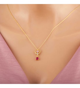 Gümüş Gold Kalpli Tek Taş Kadın Kolye