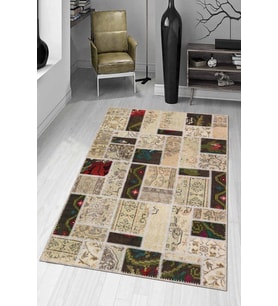 Renkli Kaymaz Tabanlı Yıkanır Patchwork Mutfak Halısı AR1060