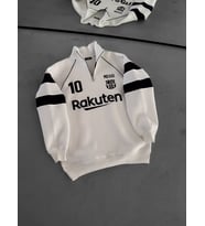 OVERSIZE KALİTELİ ŞARDONLU SWEATSHIRT - MESSI 10 BARCELONA SWEAT KAPÜŞONLU (Beyaz)