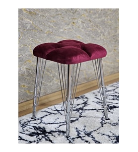 Kare Krom Kaplama Telli Ayaklı Tabure - Oturak - Bar Taburesi - Ayaklı Tabure Bordo Renk 48 x 33 Boyut/Ebat (Çok Renkli)