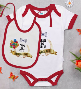 BK Kids Sünnet Tasarımlı Kırmızı Bebek Body Zıbın ve Mama Önlüğü Hediye Seti-4