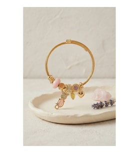 Mey İthalat® Pembe Kedi Model Gold Renk Charmlı Bileklik