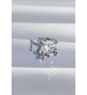 Pirinç Gümüş Renk İncili Ahtapot Earcuff Küpe 5886 - HPSBYI7381-6514
