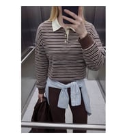 Defacto Loose Fit Çizgili Kahverengi Kadın Sweatshirt G9460AX/BN595