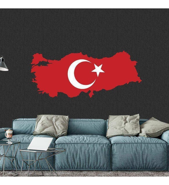 Kırmızı Türkiye Haritası Beyaz Ayyıldız Dekoratif Duvar Sticker ...