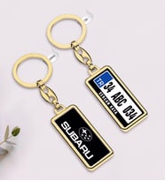 BK Gift Kişiye Özel Plakalı Subaru Logolu Çift Taraflı Gold Krom Anahtarlık-1
