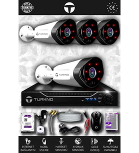 TURKNO 4 Kameralı Galia 4 Dış Kamera Set 1 TB HDD Full HD Gece Görüşlü Güvenlik Kamerası Sistemi