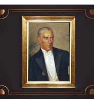 Altın Varaklı Çerçeveli Paspartulu Atatürk Tablo z4699 (Gold)