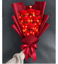 Led Işıklı Peluş Ayıcık Buketi Büyük Boy 6 Adet Kokulu Peluş Ayıcık