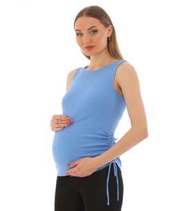 Hamile Pamuklu Kumaş Kalın Askılı T-shirt (Mavi)