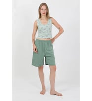 pilelistore- Kadın Kalın Askılı Pamuk Penye Şortlu Crop Takım SuYeşili (Su Yeşili)
