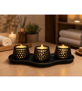 Northcity 3D Baskı Dekoratif Mumluk Seti - Desenli Tealight ve Masaüstü Aydınlatma Objesi-Siyah