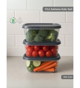 3'lü Saklama Kabı Seti Kare Erzak Kabı Bpa Free Derin Dondurucu için Uygun 900 ml
