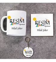 Resim Öğretmeni Kupa Bardak Altlık ve Anahtarlık Hediye Seti (Model 1)
