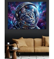 Kozmik Gezegen Kasklı Kedi Astronot Dekoratif Kanvas - Mdf Ahşap Tablo