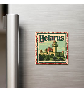 Belarus Belarus - Posta Pulu Temalı Ülke - Baskılı Buzdolap Magneti Kare - 9x9 cm