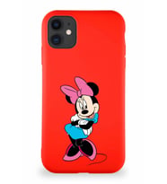 Apple iPhone 11 Soft Premier Kapak Minnie Mouse-D Tasarımlı Silikon Kılıf - Kırmızı (Şeffaf)